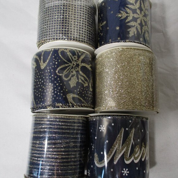 New Bundle Lot of Blue Gold Silver Metallic Crafting Craft Ribbon Rolls - Picture 4 of 4